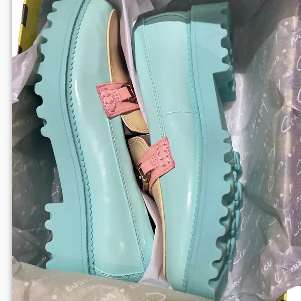 Pastel Platform Loafers Mint Yellow Gold Chain Size 6 Chunky Pre - Picture 5 of 5